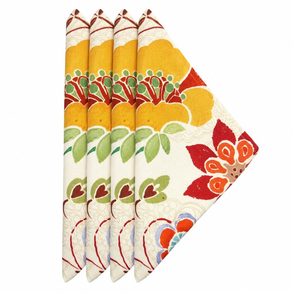 Free Spirit Napkins Flower Butterflies Indoor Outdoor Water Repellent Set of 4